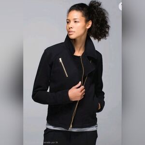Lululemon Womens Lab ShadowZip Up Blazer Moto Jacket BlackGold Zipper Sz 10